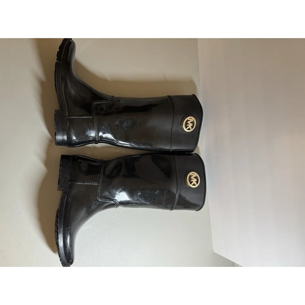 Michael Kors Tall Black Shiny Rain boots Size 8  Logo Glossy Spring